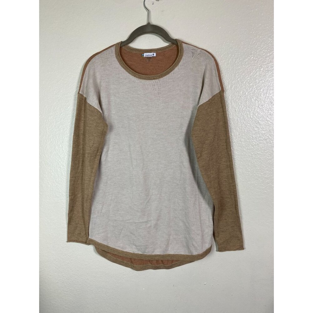 Smartwool Womens Shadow Pine Color Block Wool Blend Sweater Size Small Cream Tan